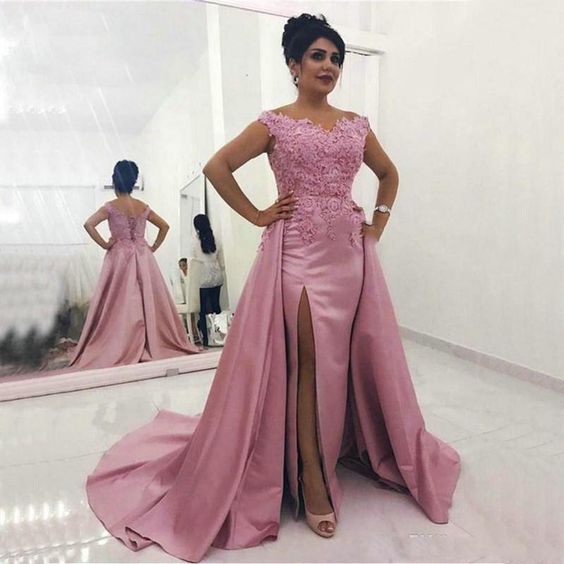 pink prom dresses 2020 v neck detachable skirt satin floor length evening dresses gowns cg8323