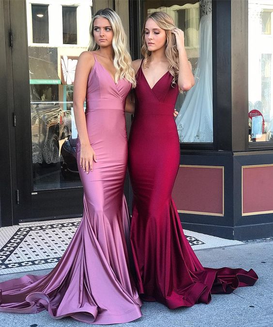 Burgundy Mermaid Prom Dress Long Spaghetti Straps Sweep Train Formal Evening Dresses Long Women Party Gowns cg8328