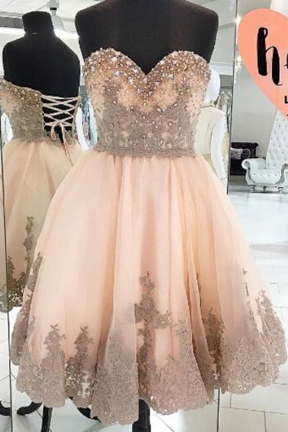 2020 Hot Selling Tulle Homecoming Dresses A Line Sweetheart With Appliques Lace cg8345