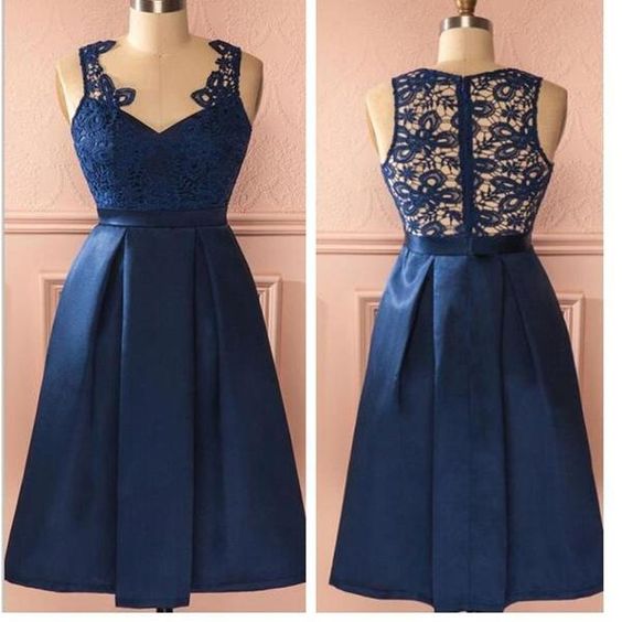 Blue vintage lace simple unique style homecoming Dress cg8378