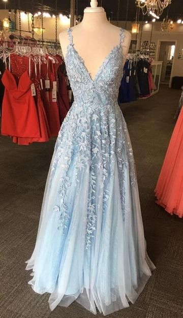 Light Blue Lace Prom Dress 2020, Evening Dress, Formal Dress, Graduation School Party Gown cg8381