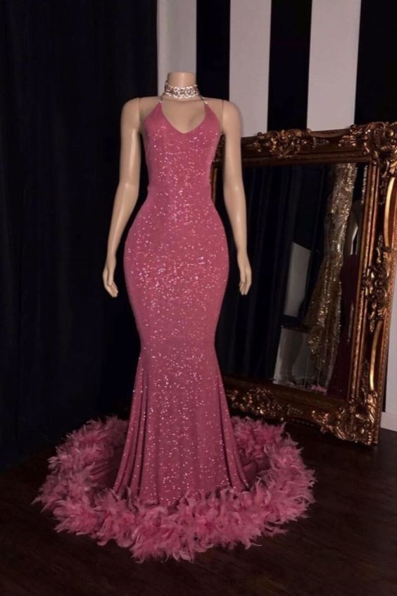 Spaghetti Strap Prom Dress, Dusty Pink Prom Dress, Nude Pink Prom Dress, Mermaid Prom Dress cg8473