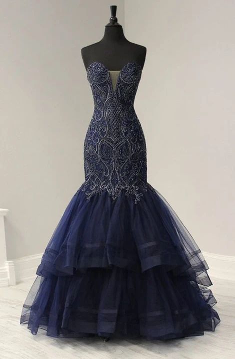 BEADED DEEP SWEETHEART TULLE MERMAID PROM DRESS cg8519