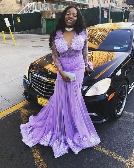 Lilac Prom Dress, Lace Mermaid Prom Dress cg8522