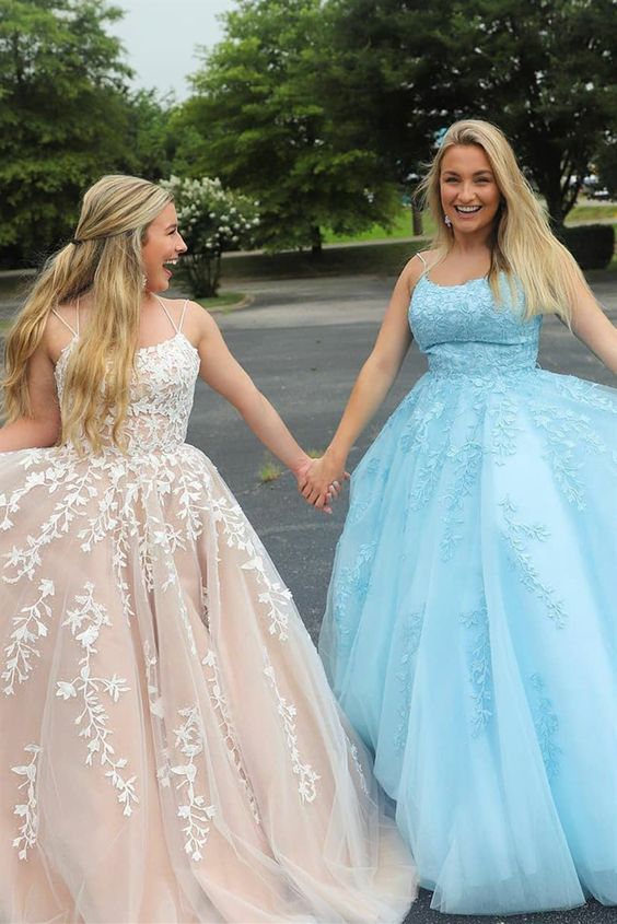 Ball gown long prom dresses, light champagne graduation party gowns, blue prom dress cg8556