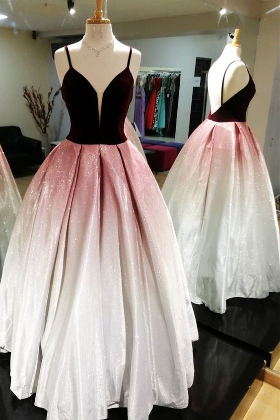 Burgundy Silver Ombre prom Gown cg8569