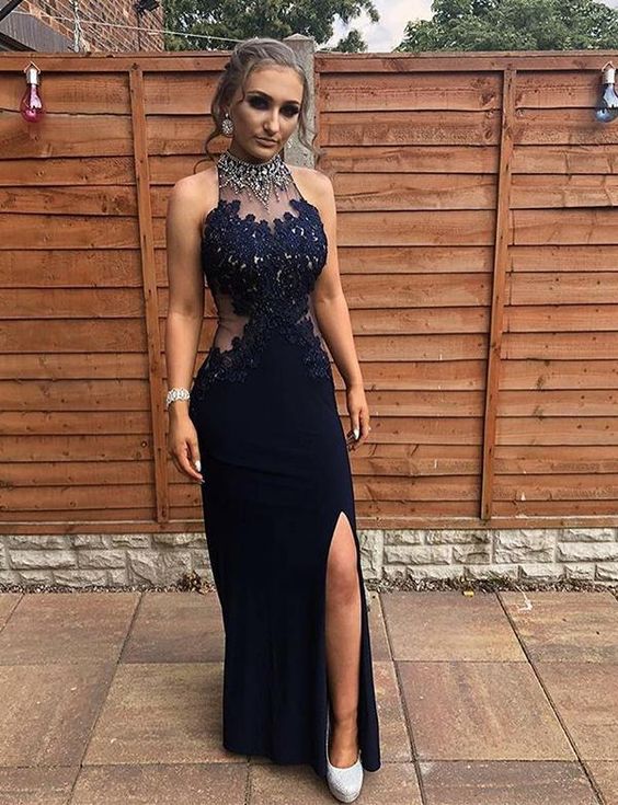 Charming Mermaid Appliques Prom Dress with Slit, Long Evening Dress cg8584