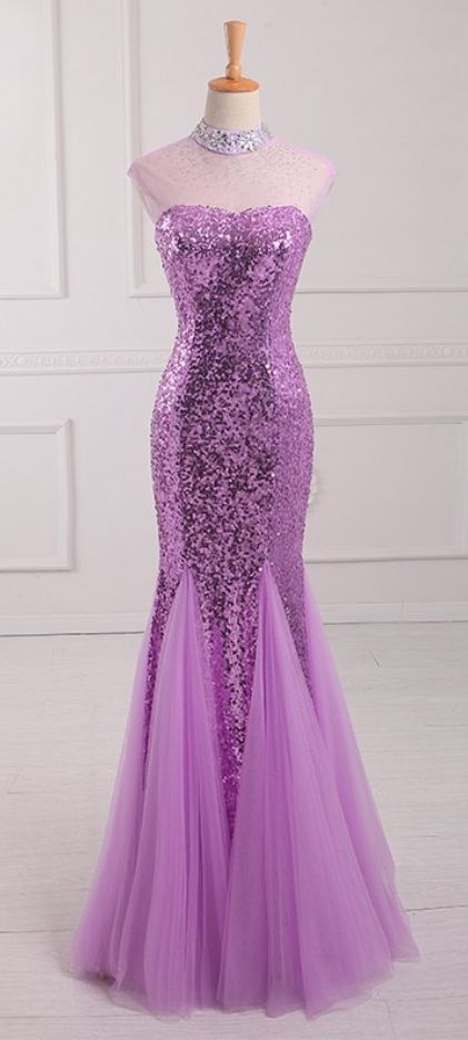 Mermaid Purple Tulle Prom Dress Sequin Lace Women Evening prom Dress cg8618