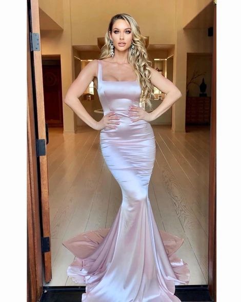 Classic Mermaid Square Neck Light Pink Long Prom/Evening Dress cg8660