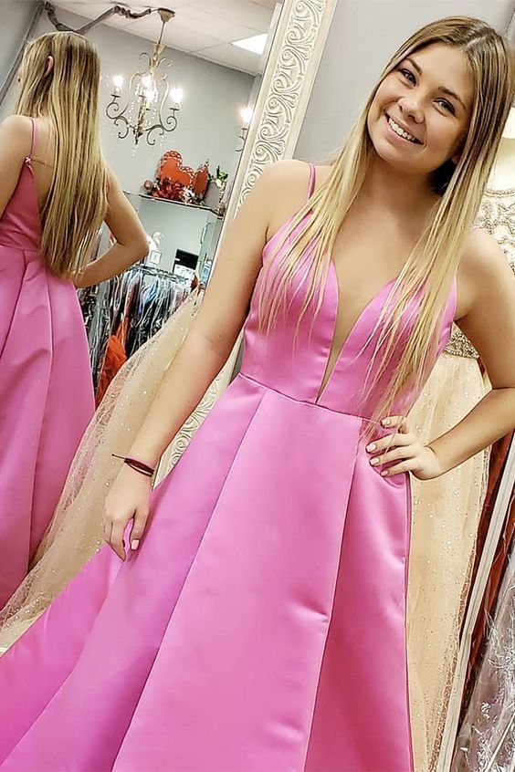 Charming V neck Satin Prom Dress, Long Evening Dress, Graduation Dress for Teens cg8712