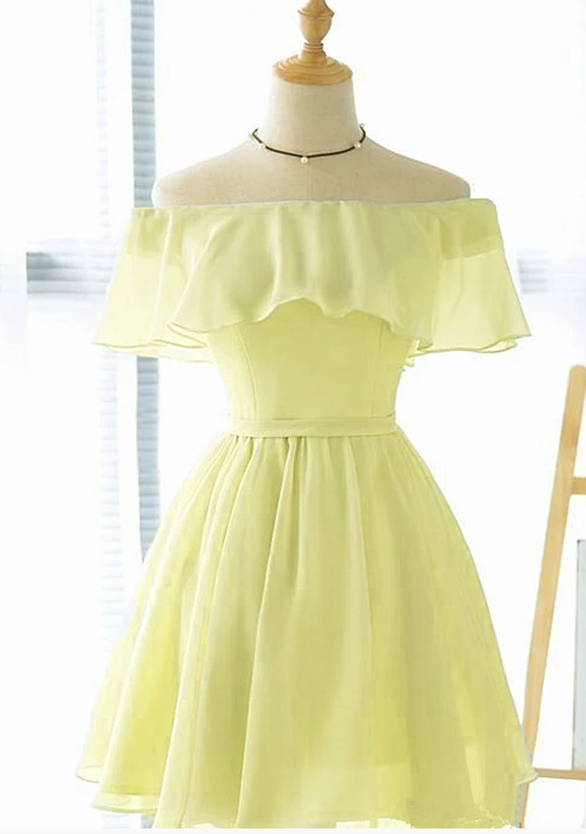 Cute Light Yellow Chiffon Short Party Dress, Short Bridesmaid homecoming Dress cg8764