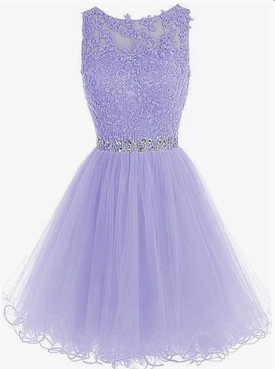 Cute Round Neck Lace Short Purple Dresses, Purple Homecoming Dresses cg8765