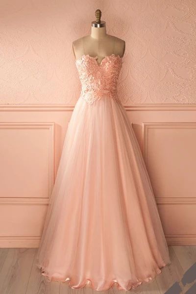 Simple pink strapless long sweet 16 prom dresses cg8861