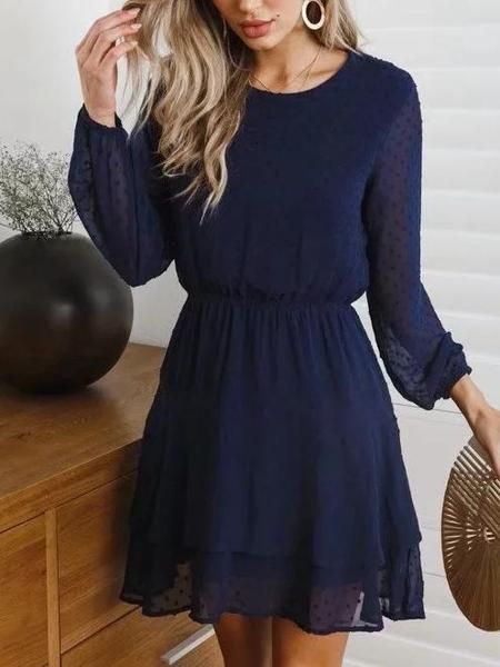 Round Neck Long Sleeve Casual Mini Dress homecoming dress cg8874