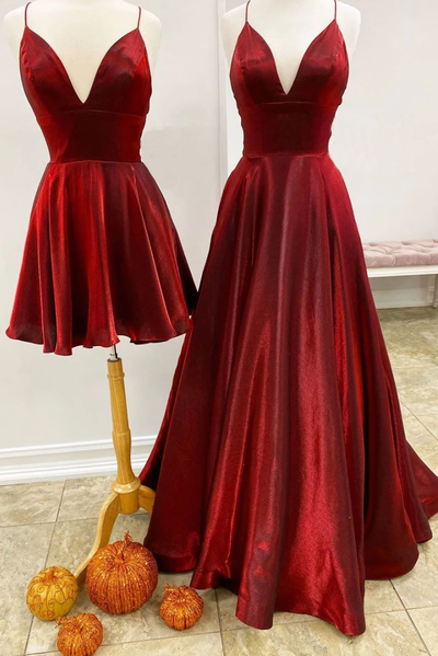 Simple A Line Spaghetti Straps Burgundy Short/Long Party Dresses Prom Dress Semi Formal Dresses cg8887