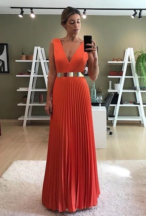 Organge V Neck Long Prom Dresses cg8909
