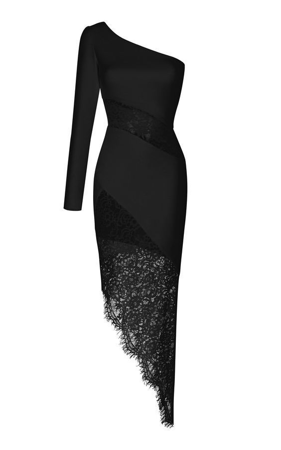 One-Shoulder Crepe And Lace Midi prom Dress cg8934