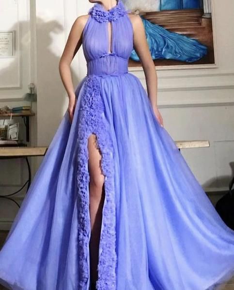 Handmade glittery tulle design and ribbons paty dress A-line shape with neck collar evening dress Prom Dresses cg9004