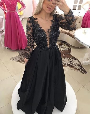 Back long sleeves floor-length prom dress, evening dresses cg9026