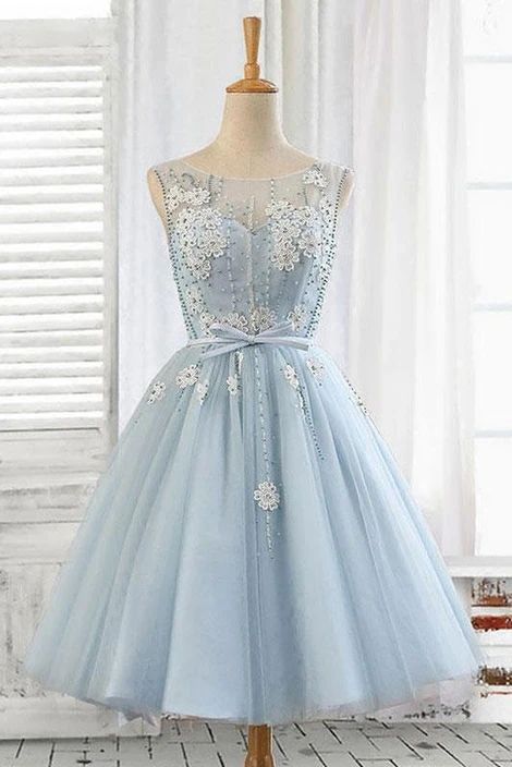 Light blue tulle short dress, blue homecoming dress cg9079