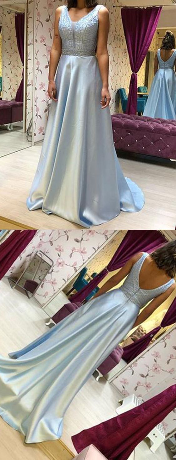Blue Prom Dress,Satin Evening Dresses,A-Line Prom Dresses,Beading Prom Gown cg9132