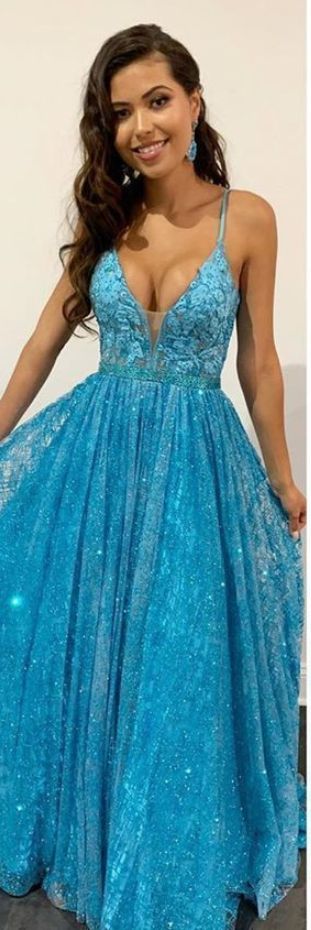 blue long formal dress with straps, 2020 prom dress long cg9138
