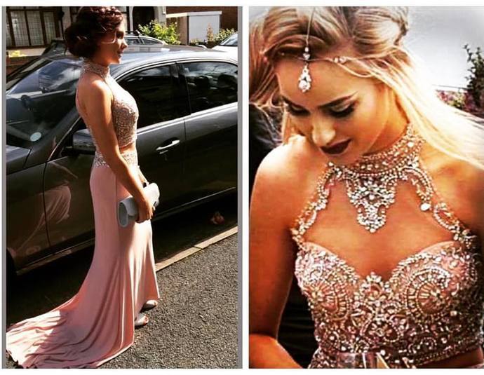 Mermaid Long Chiffon Prom Dresses Halter Neck Crystals Women Party Dresses cg9205