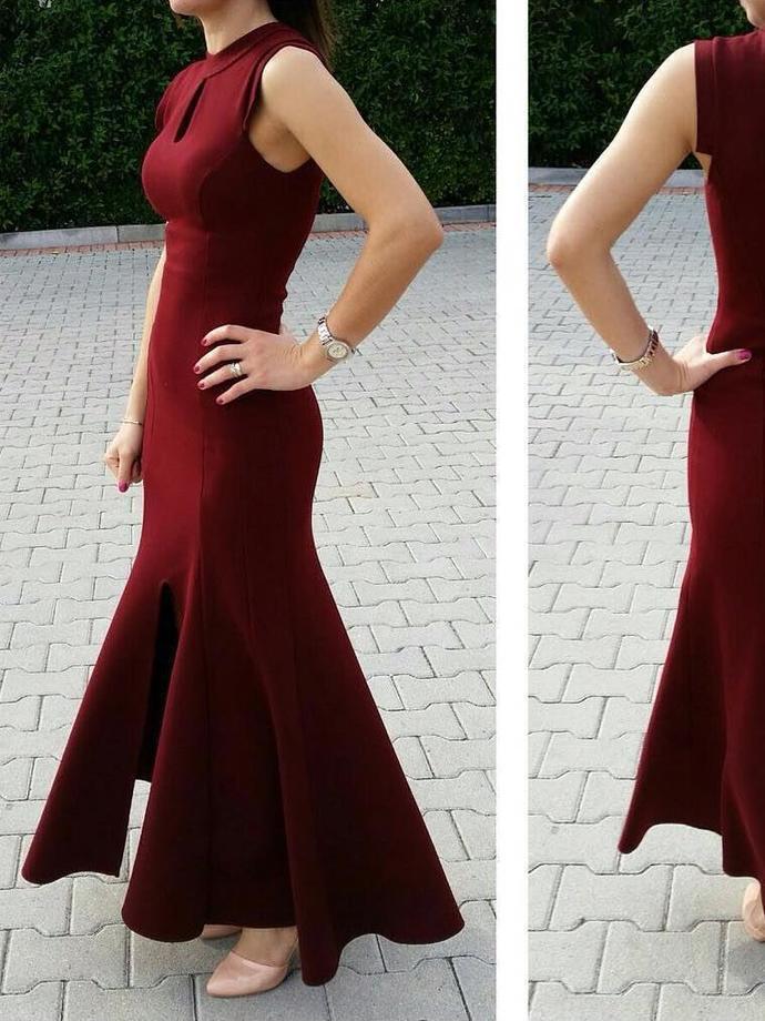 Chic Burgundy Prom Dresses Scoop Sheath/Column Ankle-length Prom Dress/Evening Dress cg9208