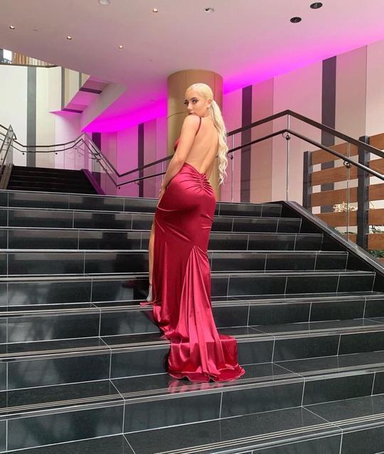 Sexy Mermaid Burgundy Prom Dresses V Neck Evening Dresses Backles cg9211