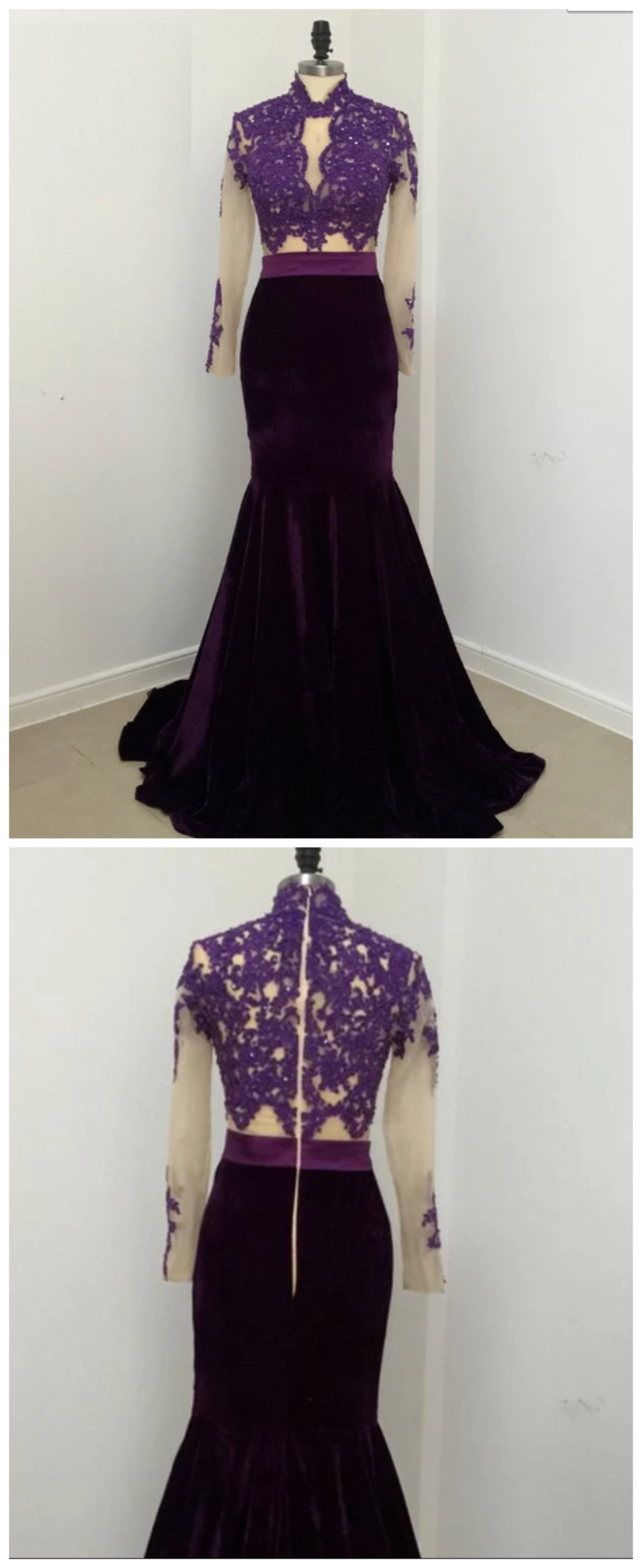 Elegant Sexy Mermaid Lace Velvet Evening Dresses Prom Gown cg9284