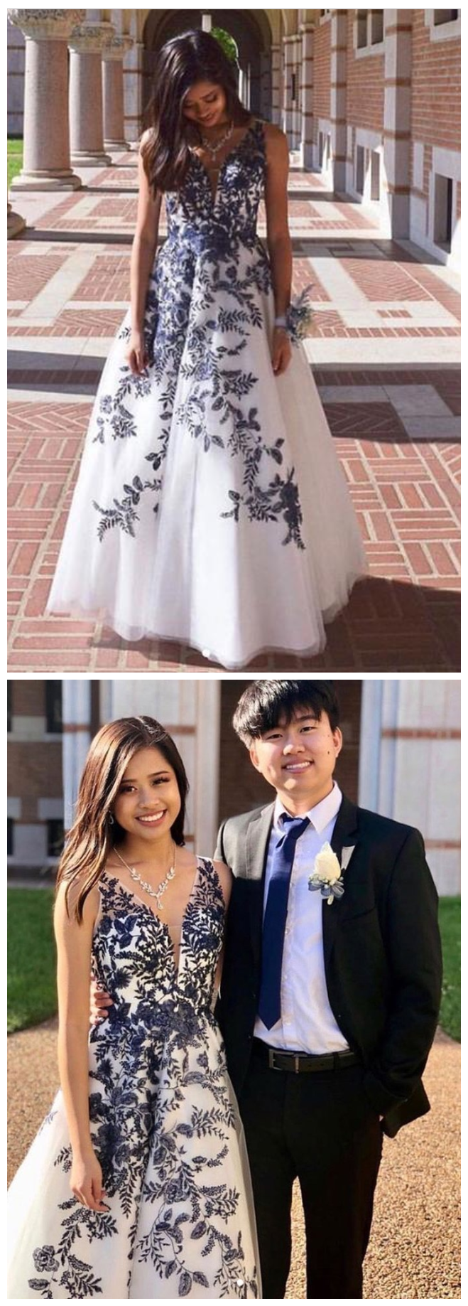 White Tulle Lace V Neck Long Pageant Prom Dress, Formal Dress cg9306