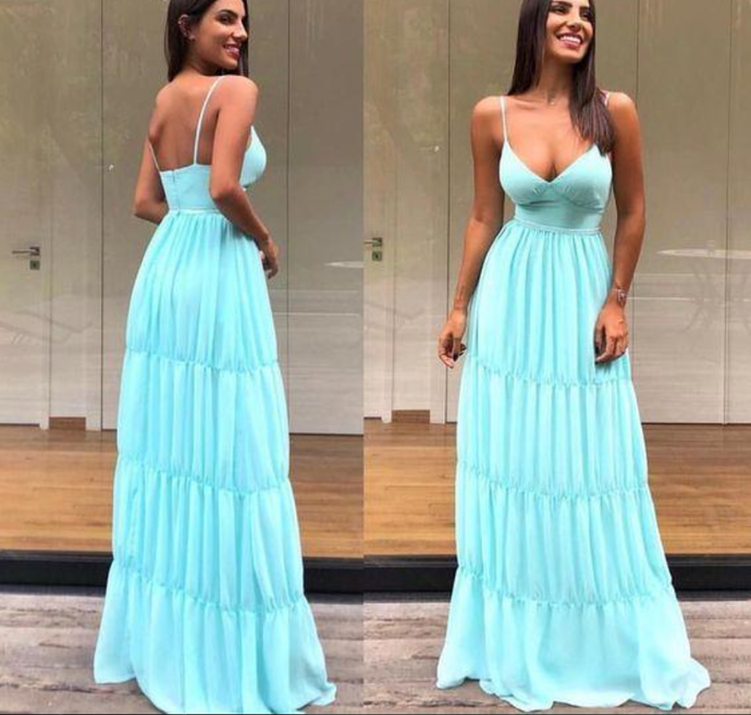 V Neck a line Prom Dresses with spaghetti strap cg9309