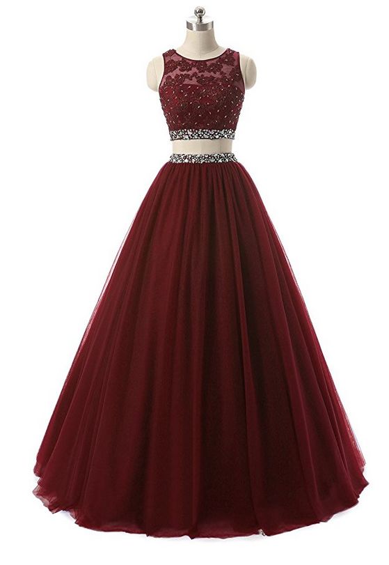 2 Pieces Lace Sequined Evening Party Gowns Beaded Appliques Formal Prom Dresses cg9368