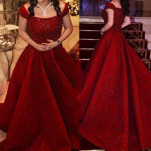 sparkly prom dress ball gown beaded lace appliqué boat neck Burgundy elegant prom gowns cg9371