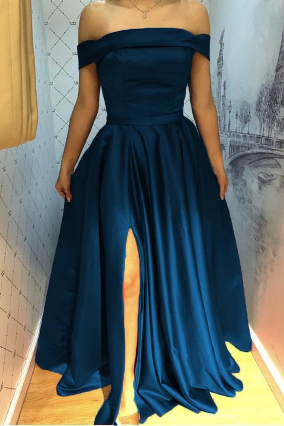 navy blue prom dress,navy blue evening gown,sexy prom dress,off the shoulder prom dress cg9382