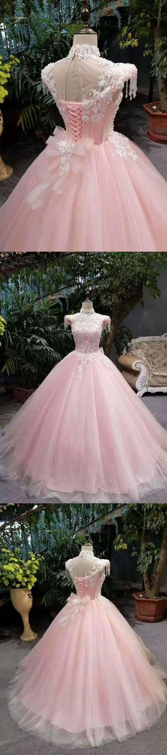 2020 New Arrival Pink Quinceanera Dresses Lace Up With Appliques And Beading Prom Dress cg9390