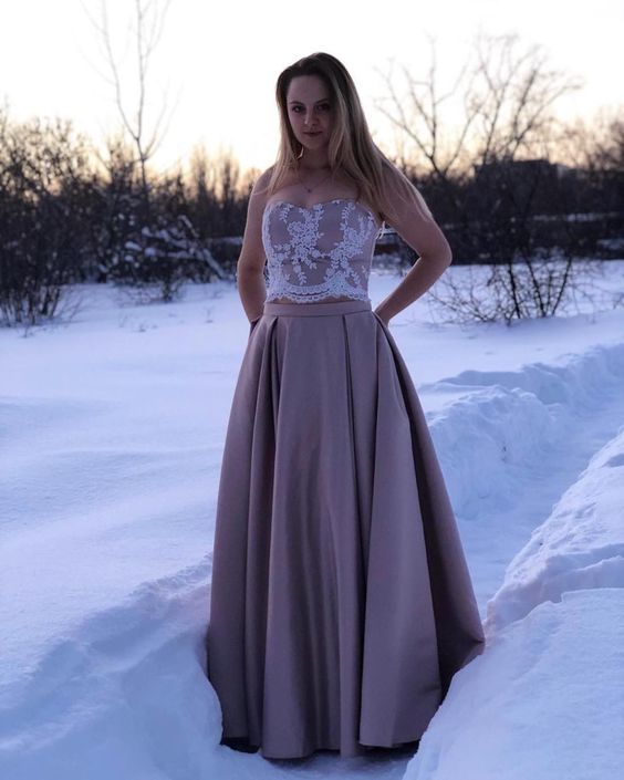 Charming Prom Dress, Satin Prom Gown, Two-Pieces Prom Dress, Sweetheart Prom Gown cg9432