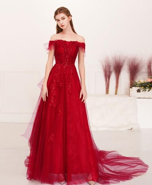 Burgundy tulle lace long prom dress burgundy evening dress cg9481
