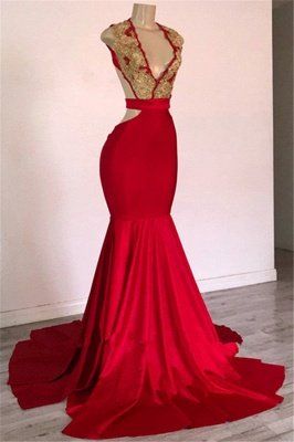 Burgundy Straps Appliques Backless Sexy Mermaid Prom Dresses cg9512