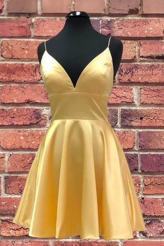 Simple Yellow Homecoming Dress with Straps cg9546