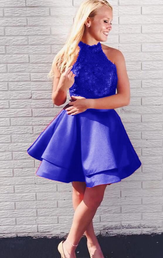 Backless Lace Top Satin Two Piece Homecoming Dresses cg9631