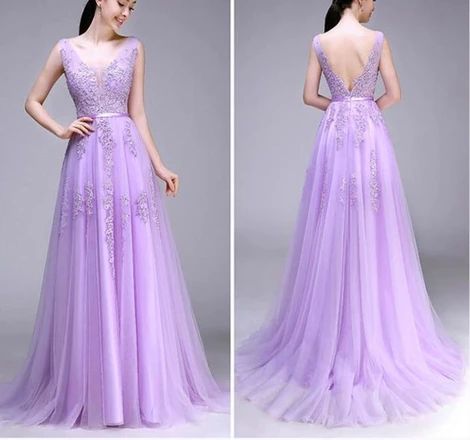Cute Lilac Tulle V-neckline Handmade Prom Dress, Beautiful Prom Dress, Lovely Party Dress cg9633