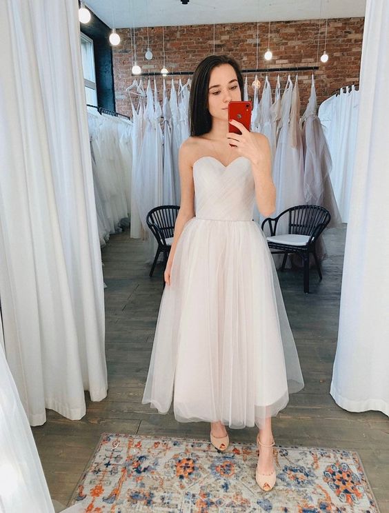 Tulle midi wedding dress, Color short wedding dress prom dress cg9652