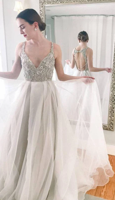 Beaded Top White Long Prom Gown with Backless cg9659