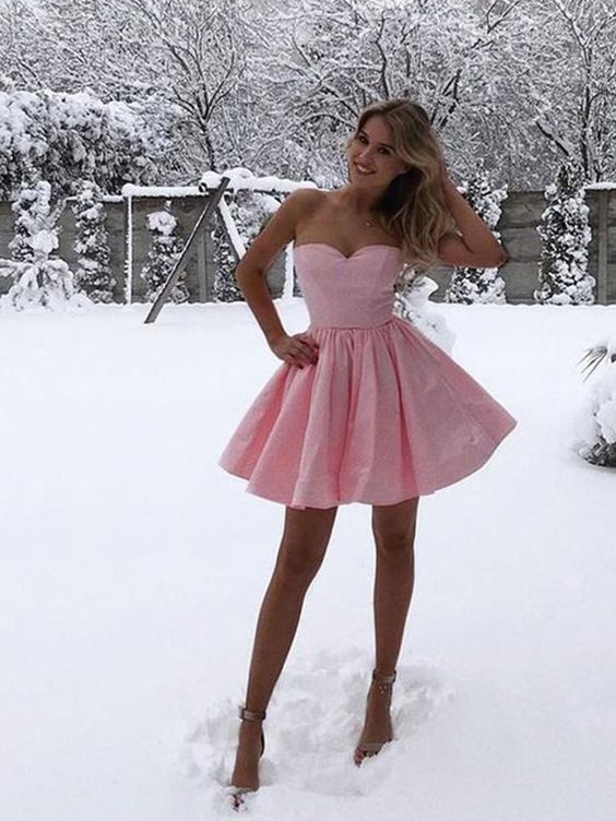 Cute A Line Sweetheart Pink Short Homecoming Dresses with Ruffles cg9676