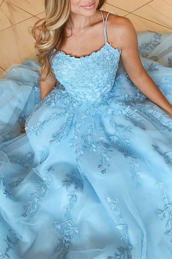 princess ball gown prom dresses, light blue graduation gowns, lace prom dress cg9707