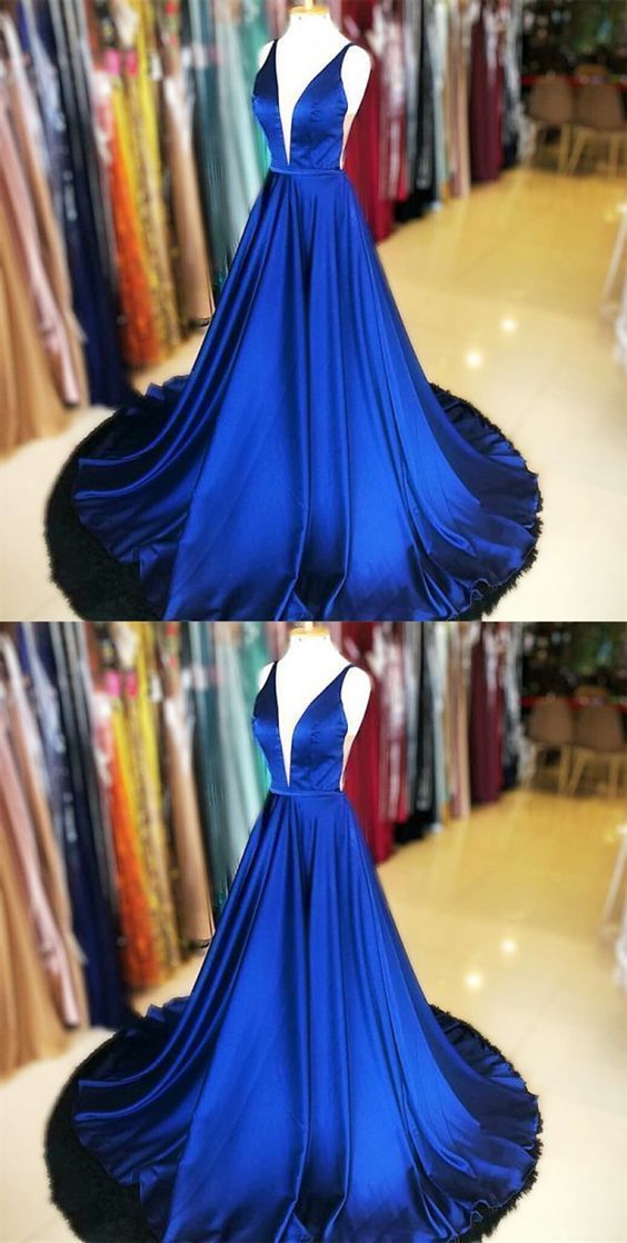 Charming V neck Simple Evening Dress with Sleeveless, Sexy Sweep Train Long Prom Dress cg9714