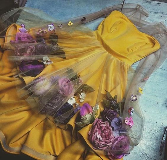 V Neck 3D Applique Short Dress, Long Sleeves Homecoming Dress cg9741