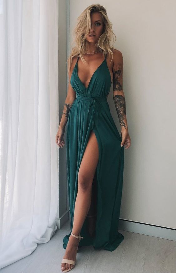 sexy v neck prom dress with slit cg9758