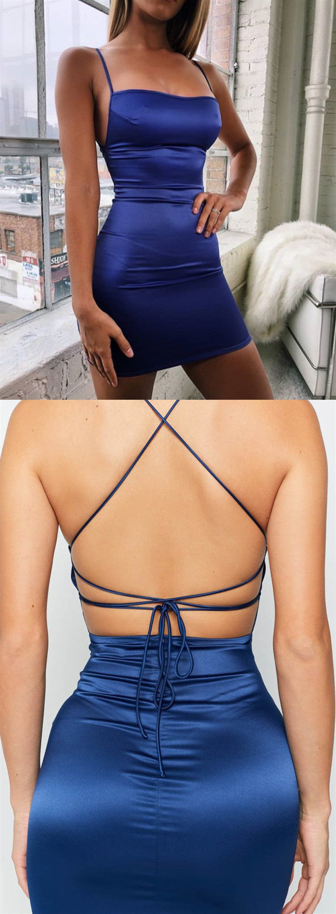 sexy blue sleeveless spaghetti-straps homecoming dress cg9793